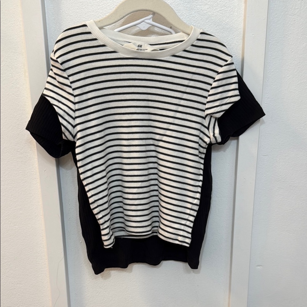 H&M Black and White Striped & Black Knit Tee
